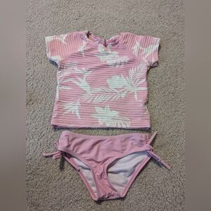 Kensie Girl Leaf Print Rash Guard and Bikini Bottoms Set - UPF 50, 4T